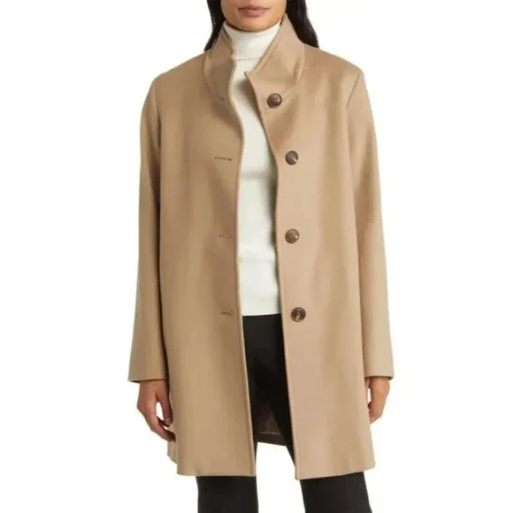 🆕FLEURETTE Dawn Wool Stand Collar Car Coat Camel Tan 10 - Picture 5 of 16